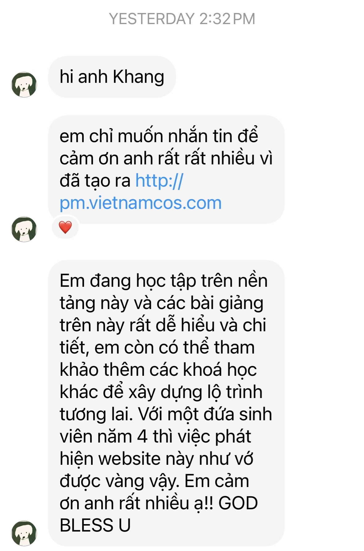 Ảnh chụp lời cảm ơn từ Một người ẩn danh
